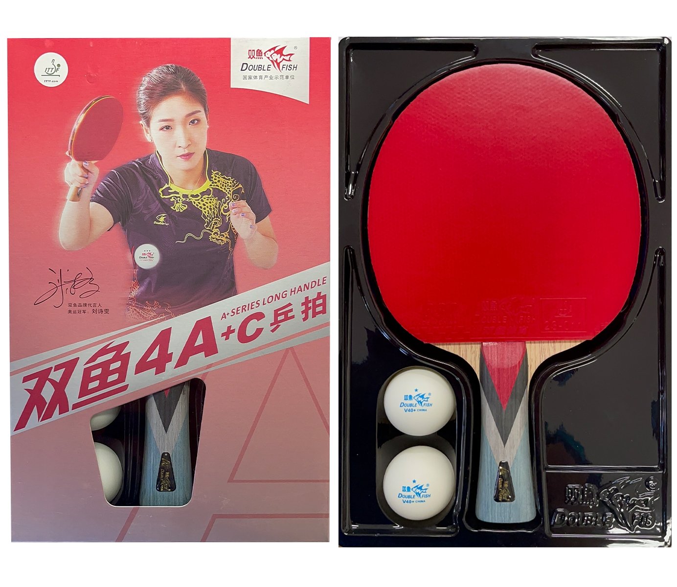 Raquete De Tênis De Mesa Clássica 4 Estrelas Alto Rendimento + 2 Bolas - 4A+C - ITTF - Double Fish