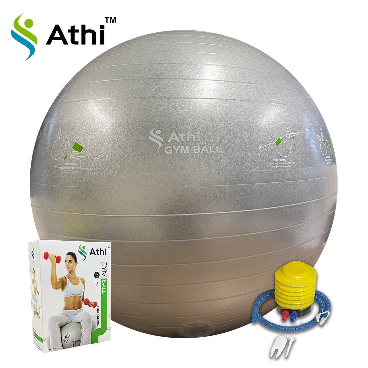 Bola Ginástica Profissional - Gym Ball 75cm - Prata - Athi