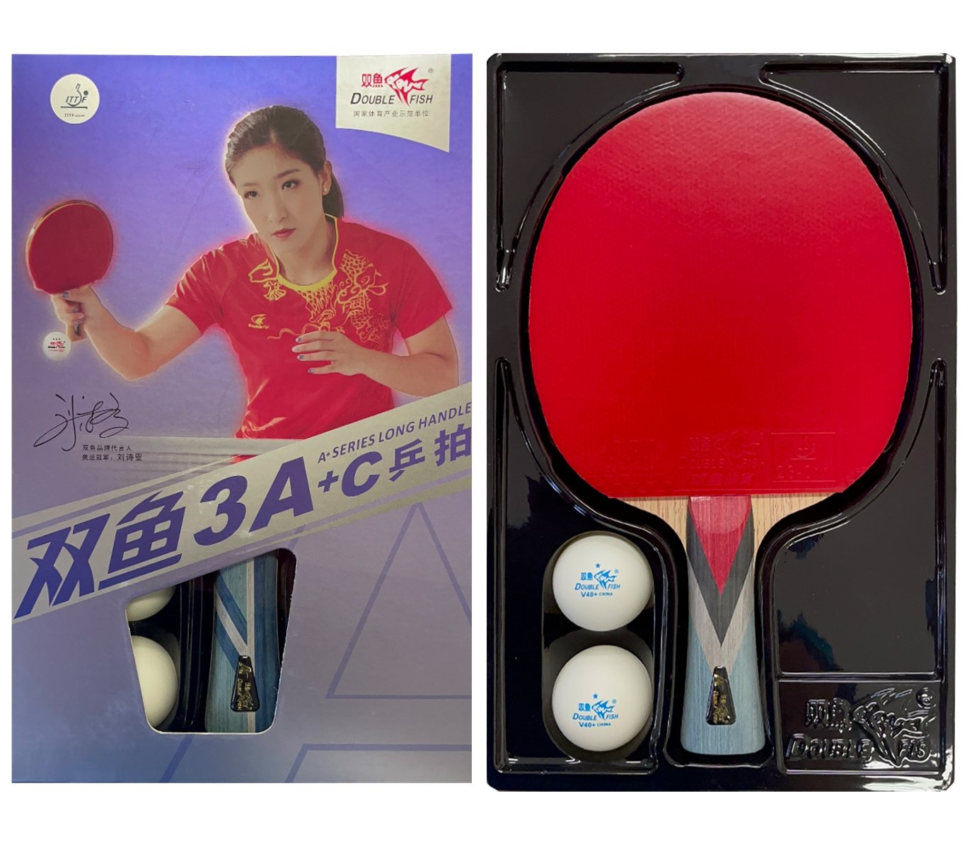 Raquete De Tênis De Mesa Clássica 3 Estrelas Alto Rendimento + 2 Bolas - 3A+C - ITTF - Double Fish