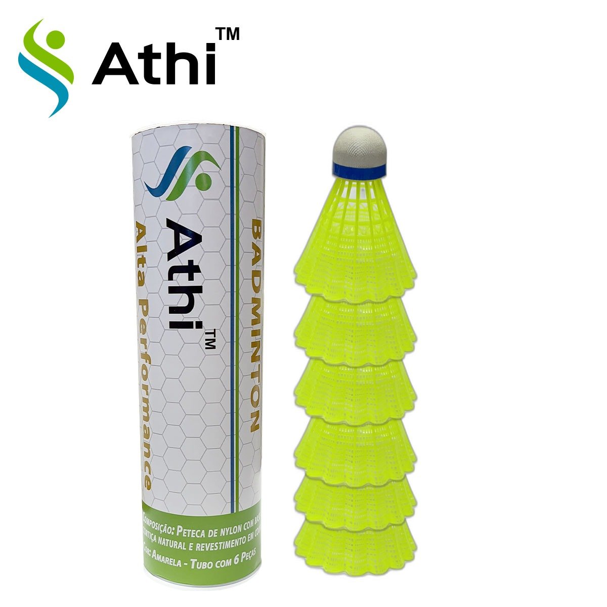 Peteca Badminton Nylon Alto Rendimento Amarela - A350 - ATHI