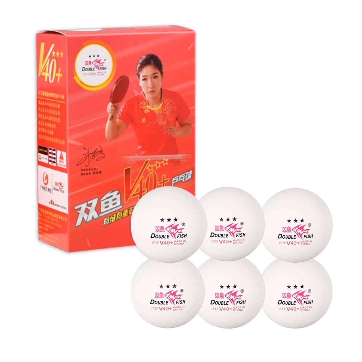 Bola de Tênis de Mesa Alto Rendimento V40+ 3 Estrelas - 6 Un - Laranja - ITTF - Double Fish
