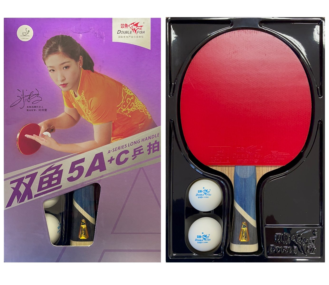 Raquete De Tênis De Mesa Clássica 5 Estrelas Alto Rendimento + 2 Bolas - 5A+C - ITTF - Double Fish