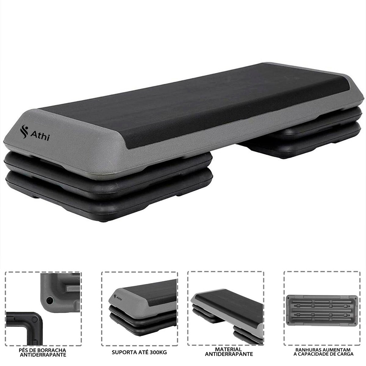 Step Aeróbico Profissional - 3 Níveis Ajustável - 110cm - Athi