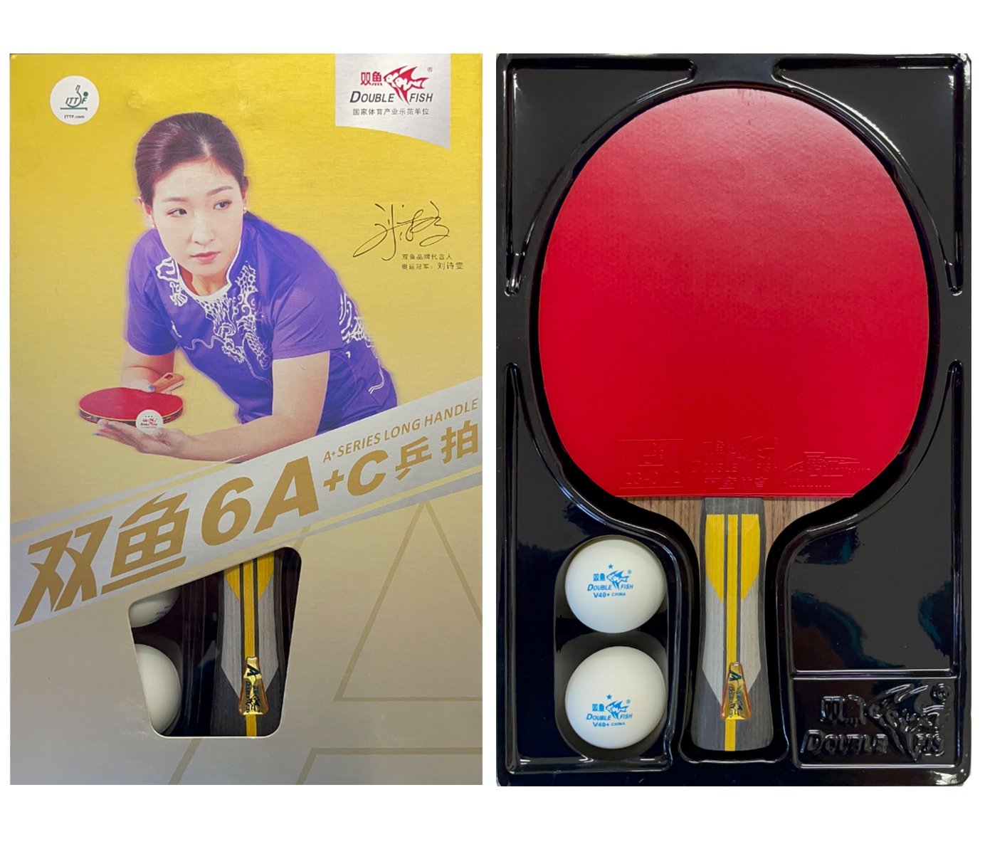 Raquete De Tênis De Mesa Clássica 6 Estrelas Alto Rendimento + 2 Bolas - 6A+C - ITTF - Double Fish