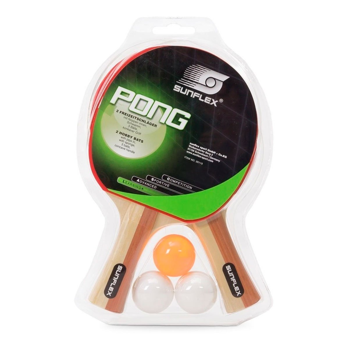 Kit De Tênis De Mesa Clássica 2 Raquetes E 3 Bolas - Pong - Sunflex