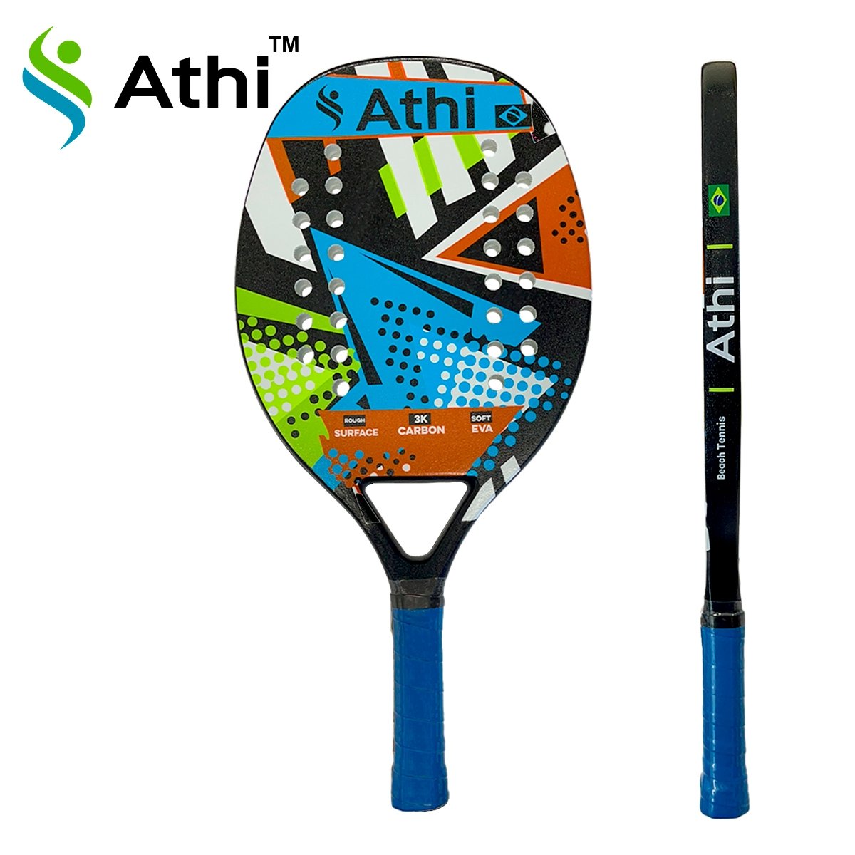Raquete Beach Tennis Carbono 3K C/ Capa - Atsoft 5.0 - Geométrica - Athi