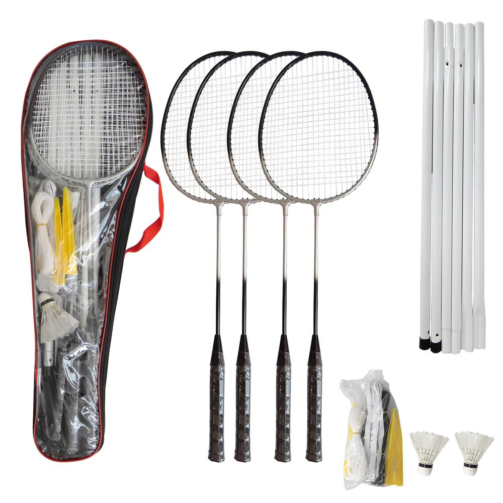 Kit Badminton com 4 Raquetes - 3 Petecas - Poste e Rede - Azul Esportes